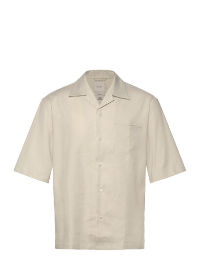 Calvin Klein Ss Linen Lyocell Camp Relaxed Sh - Beige - M