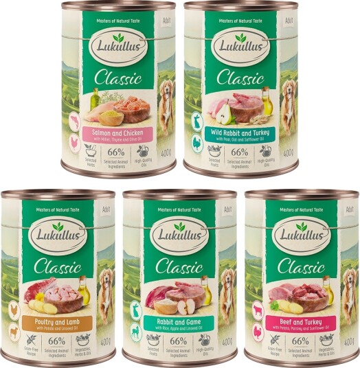 Lukullus Våtfôr Adult Prøvemiks Naturkost 5 Sorter 6 X 400 G