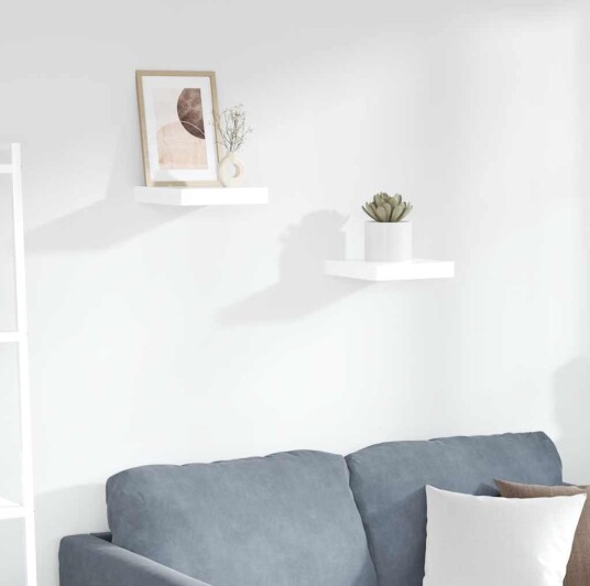 vidaXL Flytende vegghyller 2 stk h?yglans hvit 23x23,5x3,8 cm MDF