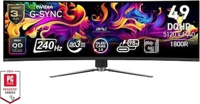 MSI 49" QD-OLED Gaming Monitor med Dual QHD 5120 x 1440 og 240 Hz MSI 49" QD-OLED Gaming Monitor med Dual QHD 5120 x 1440 og 240 Hz