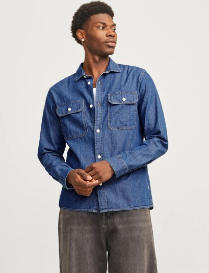 Jack & Jones Jjetravis Shirt Ls Noos   Blue   XXL