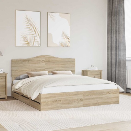  Sengestamme med skuff Sonoma eik 200 x 200 cm Ingeniørtre