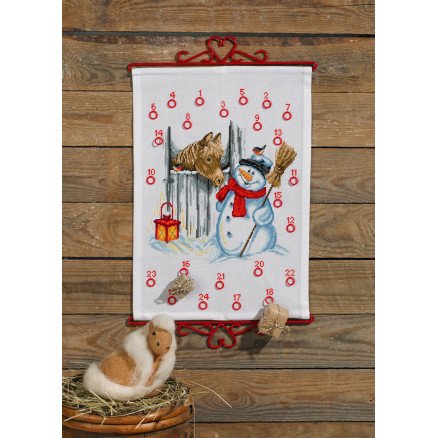 Permin broderisett julekalender Snømann og hest 32x45cm