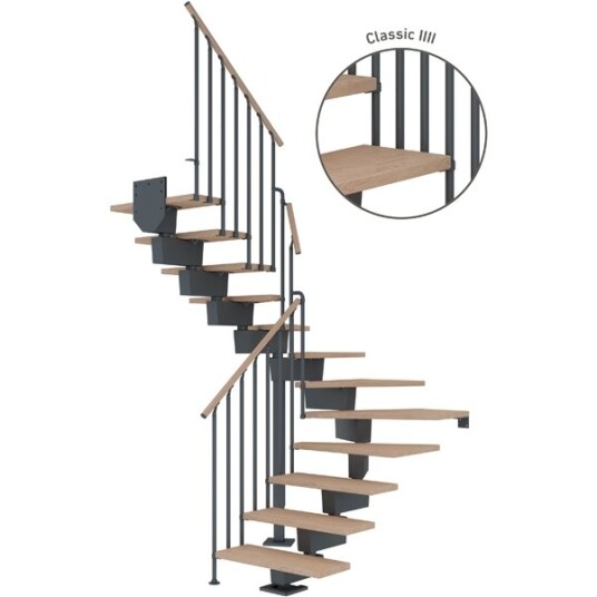 Dolle Dubai U trapp Antracit 7016 classic Iiii hvitoljeret Eik 80 11 Loddret Høyde 204 252cm