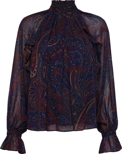 Lauren Ralph Lauren Paisley Georgette Mockneck Blouse Navy L