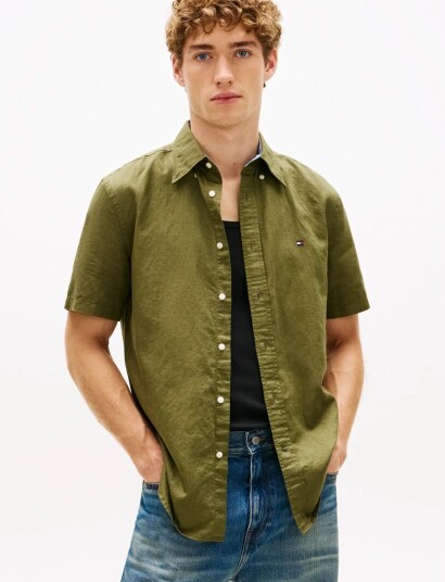 Tommy Hilfiger Linen Blend Solid Ss Rf Sht Khaki green S