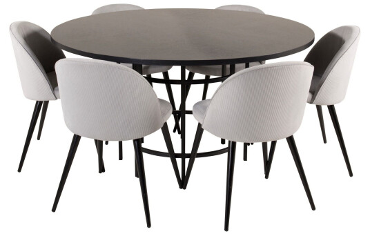 Venture Home Copenhagen Spisegruppe 140 cm Rund med 6 Velvet Stoler Sort