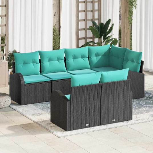 vidaXL Hagesofa Set 7 stk. Svart og turkis polyrotting