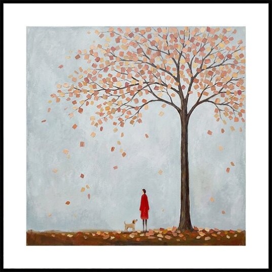 Dog Walking In Autumn Plakat Plakat / 50x50cm
