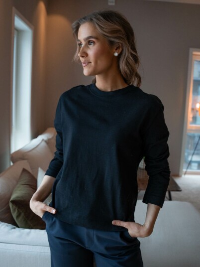 Selected Femme Essential Long Sleeve Boxy Tee Sort M Selected Femme Essential Long Sleeve Boxy Tee Sort M
