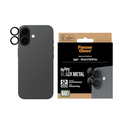 Panzerglass Hoops Kameralinsebeskyttelse for iPhone 17/16/16 Plus - Sort