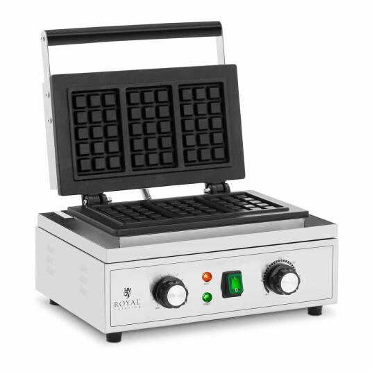 Royal Catering Vaffelmaskin – 3 belgiske vafler – 1500 W – 50 - 300 ° C – 0 - 5 min timer – Royal Catering RCWM-2000-E3