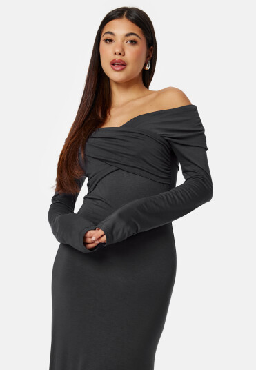 BUBBLEROOM Off Shoulder Maxi Dress Dark grey M