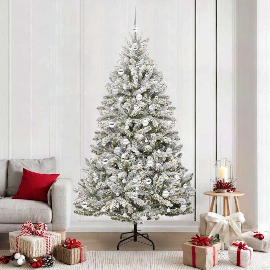 Kunstig juletre Grønn og hvit 210 cm PVC og metall Kunstig juletre Grønn og hvit 210 cm PVC og metall
