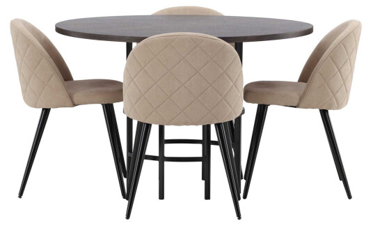 Venture Design Copenhagen & Velvet spisegruppe Beige/mokka 4 stoler & bord 115 cm