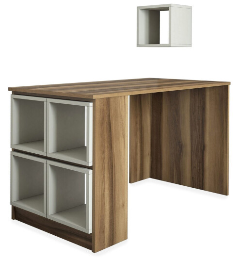 Skrivebord Amtorp 120 med Oppbevaring Hylle + Vegghylle Brun/Eik