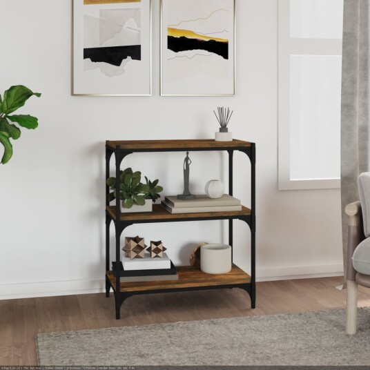  Bokhylle røkt eik 60x33x70,5 cm konstruert tre og stål