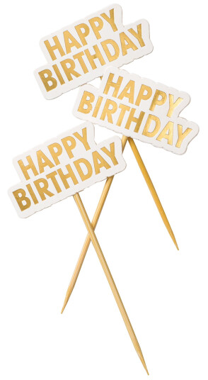 Design House Kakedekorasjon Happy Birthday Gull - 10-pakning