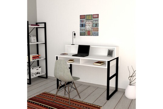 Skrivebord Dehana 120 cm med Oppbevaring Hyller Hvit/Svart