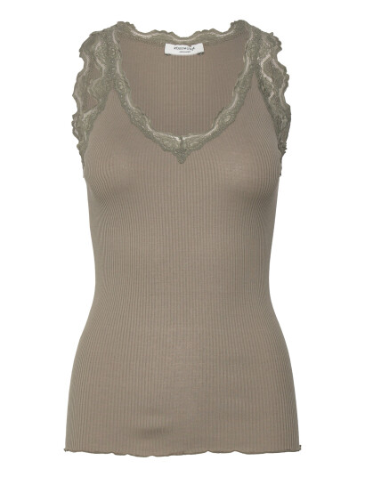 Rosemunde Rwbeatha Silk Sl V Neck Lace Top   Khaki green   XS