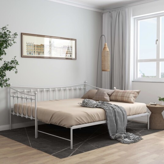 vidaXL Uttrekkbar ramme til sovesofa hvit metall 90x200 cm vidaXL Uttrekkbar ramme til sovesofa hvit metall 90x200 cm