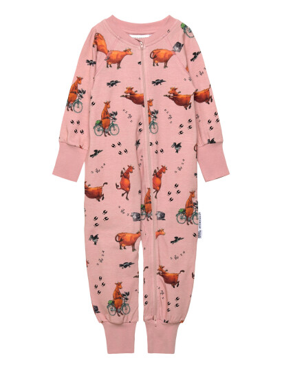 Geggamoja Mamma Mu Two Way Zip Pyjamas Frosty Green - Pink - 74/80