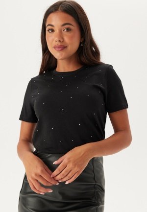 ONLY Onlolivia Life Reg S/S BOW TOP Black Detail:rhinestones S