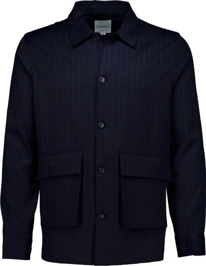 Lindbergh Striped Overshirt W Box Pocket Navy XL