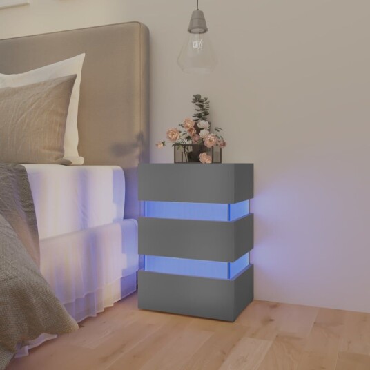 vidaXL LED-nattbord grå 45x35x67 cm sponplate