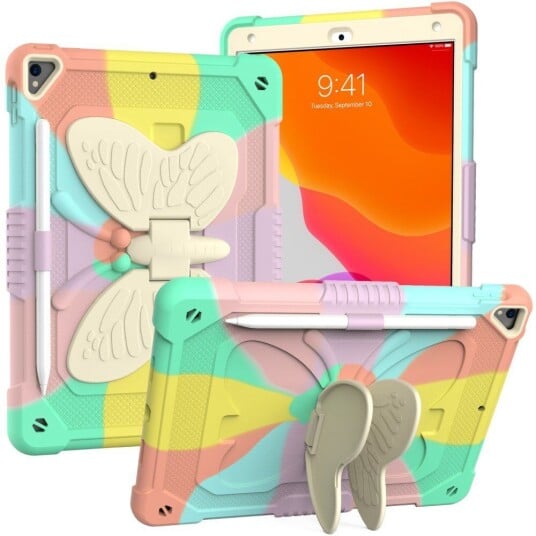 INCOVER iPad 10.2" (2021 / 2020 / 2019) Butterfly Kickstand Barnedeksel - Regnbue V3