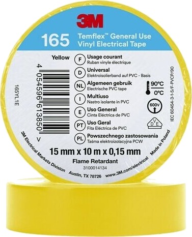3M 165Yl1e 1 Stykker Gult Pvc 600 V Blister 10 M 3M 165Yl1e 1 Stykker Gult Pvc 600 V Blister 10 M