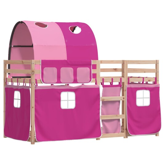 Køyeseng med gardiner rose 90x200 cm heltre furu 8721102690600 Køyeseng med gardiner rose 90x200 cm heltre furu 8721102690600