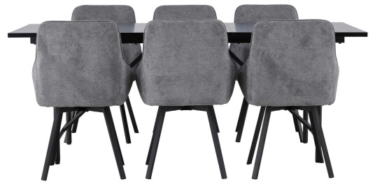 Venture Design Astrid & Rosie spisegruppe Grå/svart 6 stoler & bord 200 x 90 cm