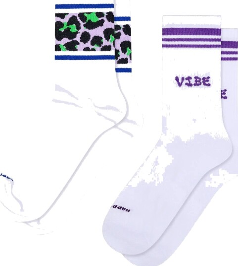 Happy Socks 2 Pack Leo Stripe Sneaker Socks White 36 40