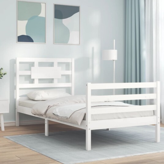 vidaXL Sengeramme med hodegavl hvit 100x200 cm heltre 8720845996024