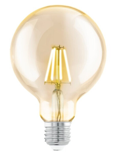 Eglo Led-Filamentlyspære Form: G95 E27 4 W Ekvivalent 31 Klasse F Varmt Hvitt Lys 2200 K Ravgul
