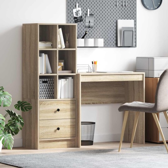  Skrivebord med lagring 2 pcs Sonoma eik 80 x 40 x 76 cm