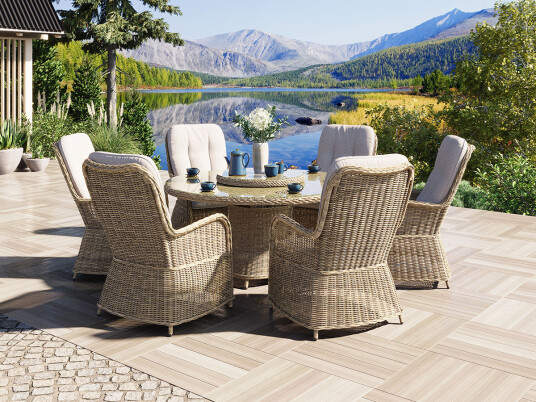 Living Rund Spisegruppe 150 Cm M/6 Stoler I Naturmix
