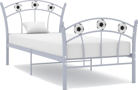  Sengeramme med fotballdesign grå metall 90x200 cm