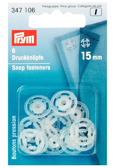 Trykknapper til å sy på 6 stk x 15 mm plastik
