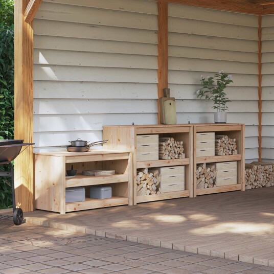 vidaXL Utendørs kjøkkenskap med hylle MEPPEL 3 pcs Naturlig Douglas vidaXL Utendørs kjøkkenskap med hylle MEPPEL 3 pcs Naturlig Douglas