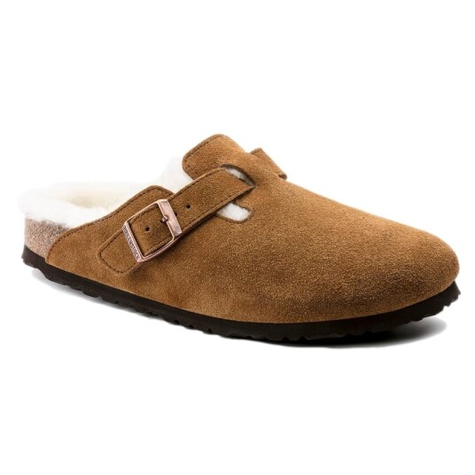 Birkenstock Boston Suede Shearling Mink Sko Camel unisex 36