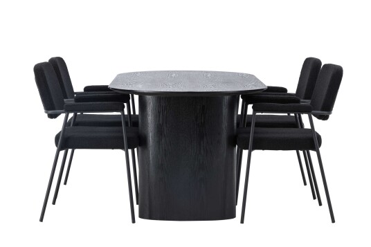 Venture Design Isolde & Yesterday spisegruppe Svart/svart 4 stoler & bord 180 x 90 cm