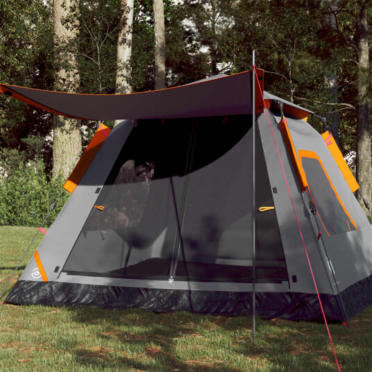 Campingtelt 5 personer grå og oransje hurtigutløser Campingtelt 5 personer grå og oransje hurtigutløser