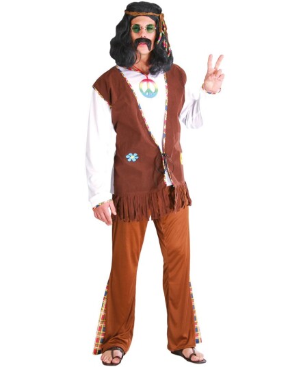 Brunt Hippiekostyme til Mann Strl L