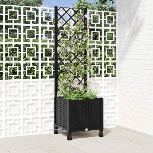 vidaXL Hageplanter med espalier og hjul Svart 40 x 40 x 146 cm PP