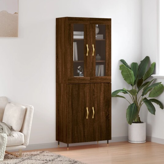 vidaXL Highboard brun eik 69,5x34x180 cm konstruert tre 8720845476229