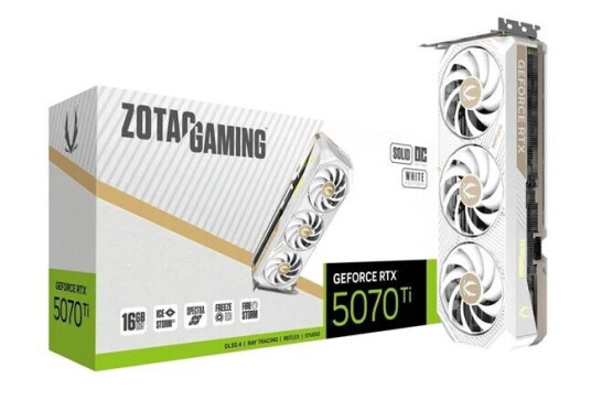Zotac GeForce RTX 5070 Ti Solid Core OC Grafikkort med 16GB GDDR7 - Aktiv Kjøling - Hvit