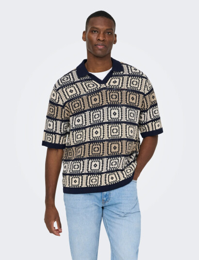 ONLY & SONS Onsbart Life Rlx 5 Ss Resort Knit Navy M