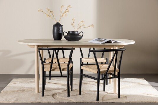 Venture Home Andy Spisegruppe 180 cm Oval med 4 Alfons stoler Whitewash/Sort